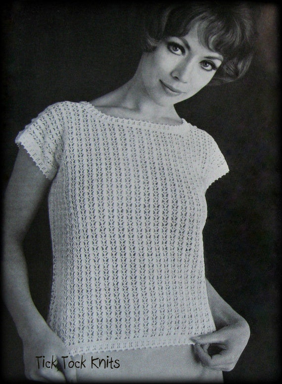 No 638 Women S Crochet Pattern Pdf Vintage Picot Lace Blouse Short Sleeve Pullover Sweater T Shirt Top 1960 S Retro Boho Crochet Pattern