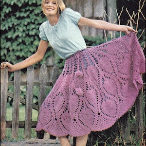 No.116 PDF Vintage Crochet Pattern Women's Pineapple Crochet Skirt & Poncho w/ Pompon Drawstring - 1970's Retro Crochet Pattern