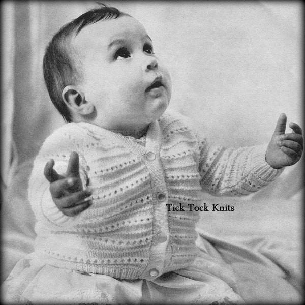 No.504 Baby Knitting Pattern PDF Vintage - Eyelet Stripe Cardigan Sweater - Sizes 12, 18, 24 months; 1, 2 Years - 1950's Retro Baby Pattern