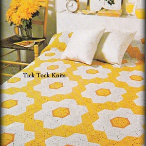 No.514 Afghan Crochet Pattern PDF Vintage - Flower Power Hexagon Afghan - Motifs Blanket Throw Bed Cover - 1970's Retro Crochet Pattern