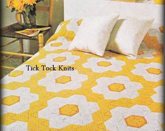 No.514 Afghan Crochet Pattern PDF Vintage - Flower Power Hexagon Afghan - Motifs Blanket Throw Bed Cover - 1970's Retro Crochet Pattern