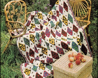 No.1155 Easter Egg Diamond Afghan Crochet Pattern PDF - Triangular Granny Squares Patchwork Blanket - Vintage 1970's Retro Bedspread Throw