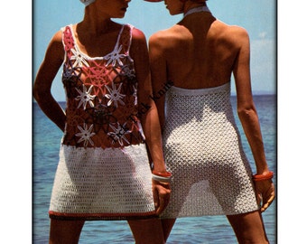 No.567 Two Crochet Beach Dresses - Bikini Cover-Ups - Women's Crochet Pattern PDF - Summer Bathing Suit - 1970's Vintage Retro Pattern