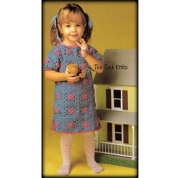 No.719 Girl's Crochet Dress Pattern PDF - Granny Square T-shirt Dress -  Vintage Baby Toddler Child Kids Size 3, 4, 5, 6, 7, 8 Years - Etsy