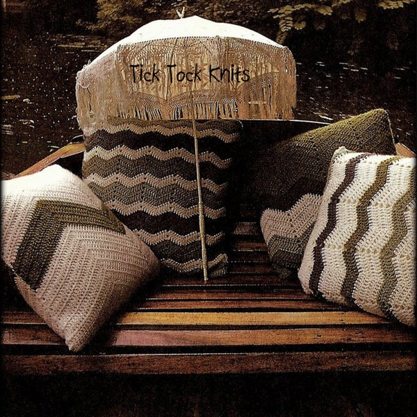 No.703 Crochet Pattern Four Chevron Throw Pillows PDF - 1970's Vintage Retro Crochet Pattern