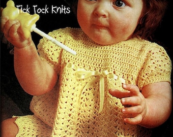 No.888 Dress Crochet Pattern PDF For Babies or Children - Vintage Puff-Sleeved Shell Picot Dress - Retro 1970's Girls Toddler Child