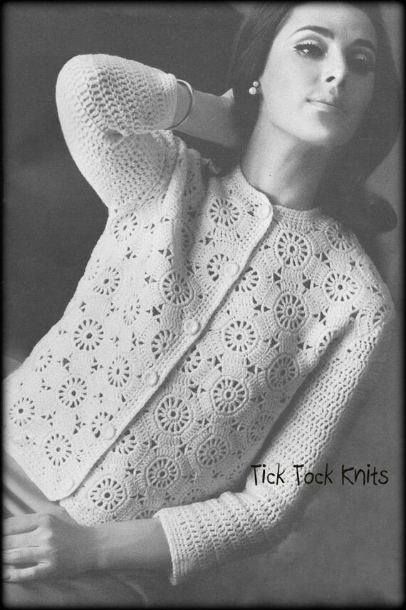 No.613 Crochet Pattern Women's Motif Cardigan Sweater - PDF