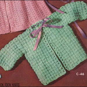 No.113 PDF Vintage Crochet Pattern Baby's Lunching Out Set Cardigan & Ribbon Trimmed Bonnet Size 6 12 Months Instant Download image 2