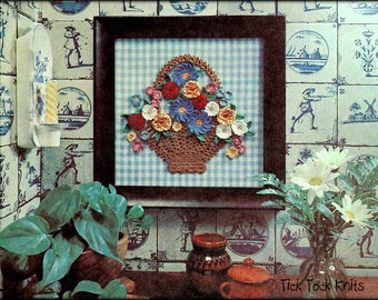 No.949 Crochet Pattern PDF Flower Basket Picture - 1970's vintage Retro - Floral Picture Art Wall Hanging Decoration Home Decor