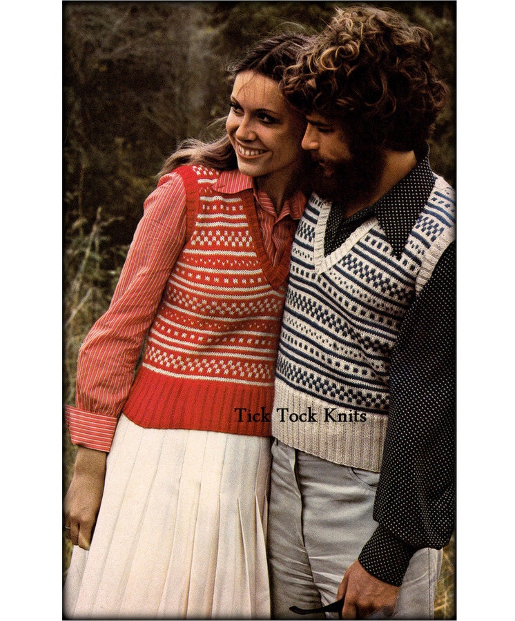 No.571 Matching Fair Isle Sweater Vests For Men & Women Knitting Pattern  PDF - Colorwork Pullover Sweater - Retro 1970's Vintage Pattern