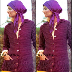 No.444 Crochet Pattern PDF 1970&#39;s Vintage - Women&#39;s Long Crochet Cardigan With Collar & Pockets - Retro Crochet Pattern - Instant Download