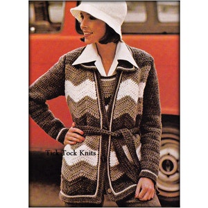 No.513 Crochet Coat Pattern PDF Vintage - Women's Chevron Cardigan & Vest Set - Crochet Jacket With Collar - Retro Crochet Pattern 1970's
