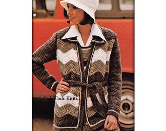 No.513 Crochet Coat Pattern PDF Vintage - Women's Chevron Cardigan & Vest Set - Crochet Jacket With Collar - Retro Crochet Pattern 1970's