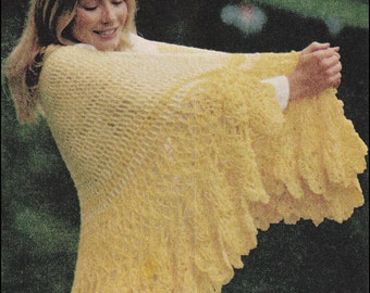No.132 PDF Vintage Crochet Pattern Women's Scalloped Edged Circular Shawl 1970's - Instant Download