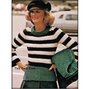 No.529 Crochet Pattern Women&#39;s Bold Stripes Sweater Set - Pullover & Cardigan With Pockets - PDF Vintage 1970&#39;s Retro Crochet Pattern