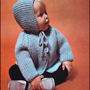 Nr 210 PDF Vintage Stickmönster Baby/Barn Ribby Hood Kofta Jacka - Storlekar 6 Månader, 1, 2, 3 År - Direkt Nedladdning