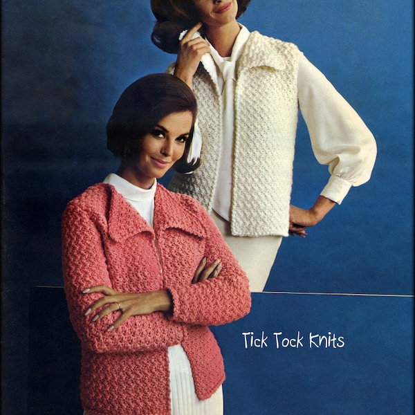 No.1339 Bulky Cardigan & Vest - Women's Crochet Pattern PDF - Vintage Retro 1960's Sweater Bolero Jacket Shrug - Teenage Girls