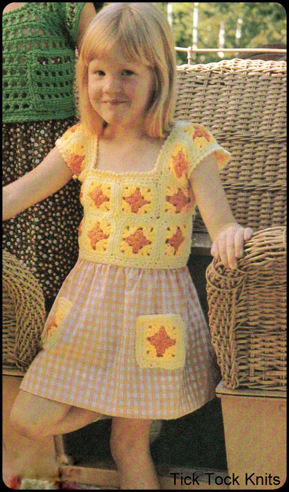 pdf vintage haakpatroon vierkante oma-jurk voor kinderen