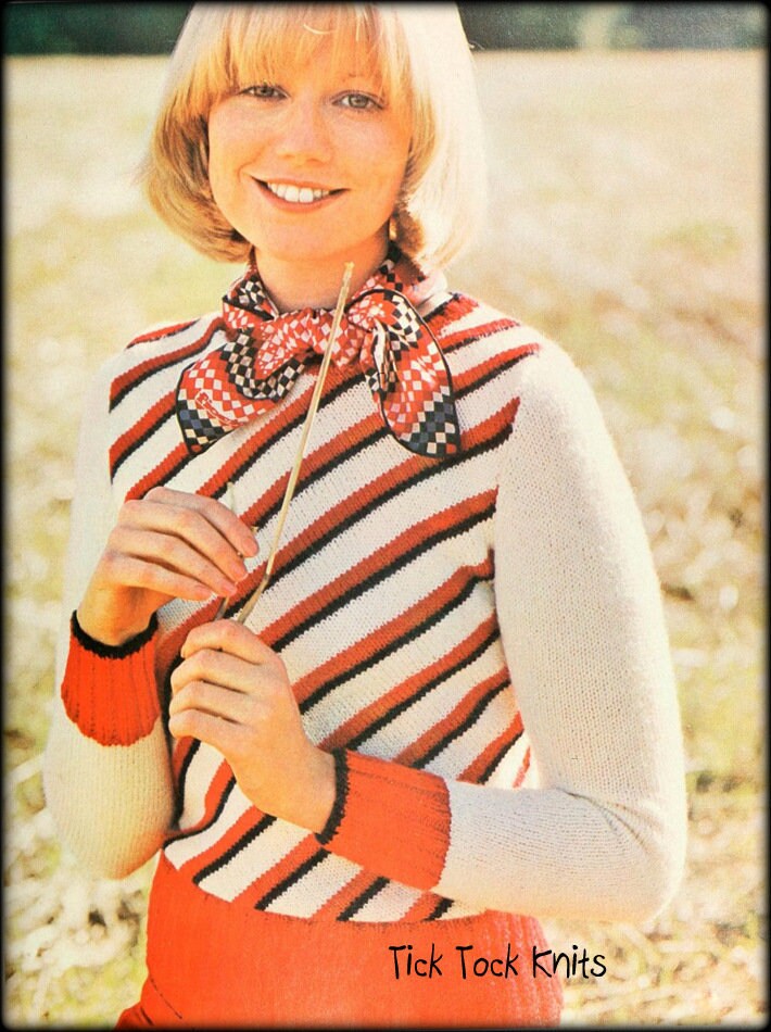 No.767 Vintage Knitting Pattern PDF Women's At-An-Angle Sweater - 1970's Pullover Retro Knitting Pattern