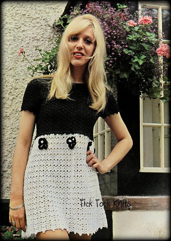 No.763 Women's Dress Crochet Pattern PDF Vintage - Color-contrast Dress - T- shirt Short Sleeve 1970's Retro Boho Crochet Pattern - Etsy
