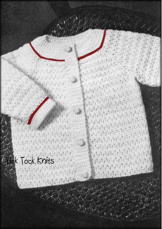 No 651 Baby Sweater Crochet Pattern Pdf Vintage Simple Cute Cardi For A Boy Or Girl Cardigan Jacket Sizes 3 12 24 36 Months