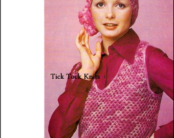 No.411 Women's Crochet Pattern PDF Vintage - Chain Loop Vest & Scarf - Mohair Lace - 1970's Retro Boho Crochet Pattern - Instant Download