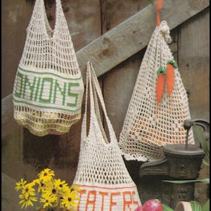 No.231 Crochet Pattern Vintage PDF - Mesh Produce Market Bags - Potatoes, Onions & Carrots - 1970's Retro Crochet Pattern - Food