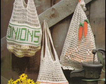 No.231 Crochet Pattern Vintage PDF - Mesh Produce Market Bags - Potatoes, Onions & Carrots - 1970's Retro Crochet Pattern - Food