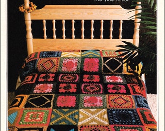 Nr 1228 Grandma Square Patchwork Blanket Wzór szydełkowy PDF - 1970's Vintage Retro Sampler Afgański Narzuta Na Łóżko Dla Kobiet, Mężczyzn, Dzieci