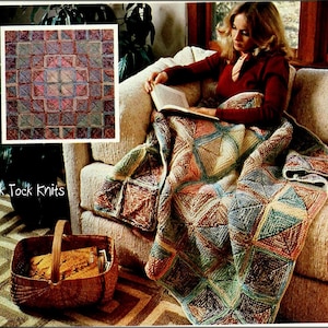 No.1010 Crazy Quilt Afghan Knitting Pattern PDF - 1970&#39;s Vintage Bed Bedroom Blanket Cover Adult Child Children Kids Boys Girls Baby