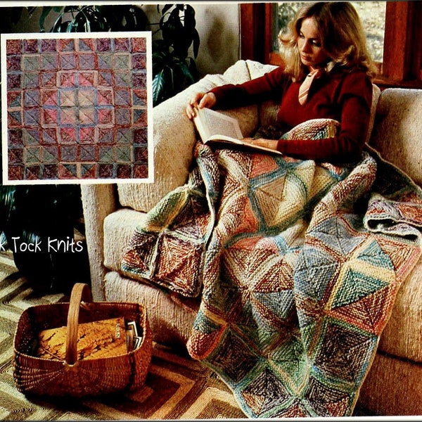 No.1010 Crazy Quilt Afghan Knitting Pattern PDF - 1970's Vintage Bed Bedroom Blanket Cover Adult Child Children Kids Boys Girls Baby