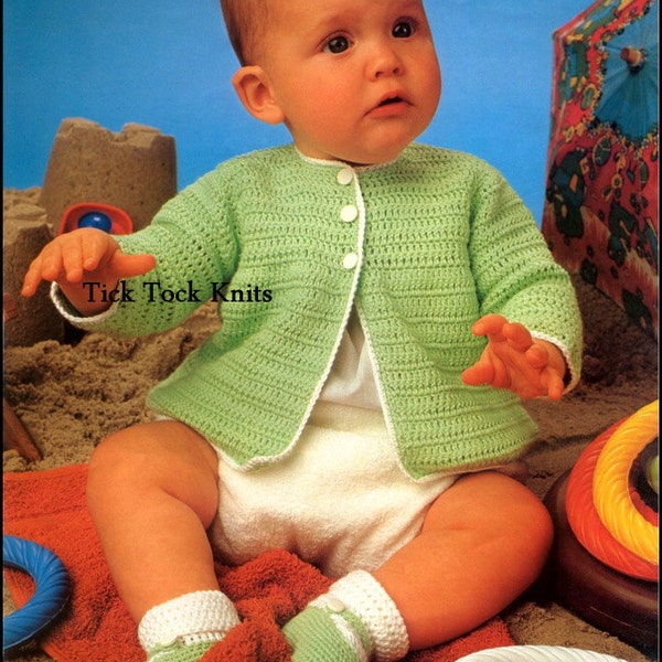 No.346 Crochet Pattern Baby PDF Vintage - Classic Cardigan Sweater & Mary Jane Shoes - Infants Size 3, 6, 12 months - 1970's