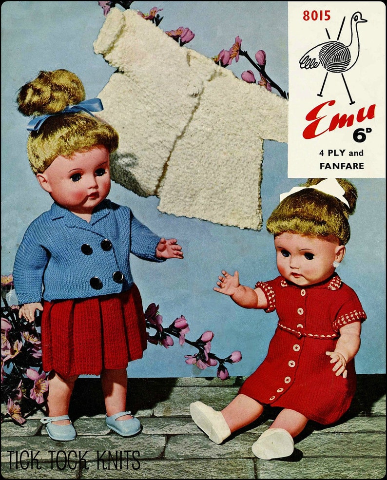 No.3 PDF Knitting Pattern Vintage for 17 Dolls Vest, Knickers, Pleated Skirt, Blazer, Dress