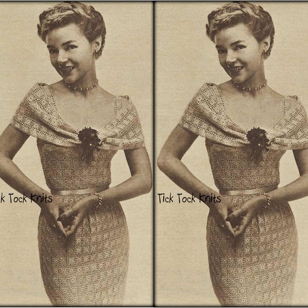 No.727 Vintage Crochet Dress Pattern For Women or Teenage Girls PDF - 1950's Delicate Motif Dress & Stole - Retro Crochet