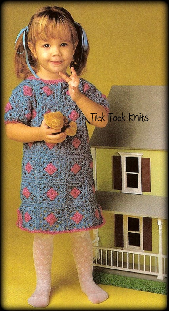 No.719 Patron de vestido de ganchillo para nina PDF Vestido de camiseta cuadrada de la abuela Vintage bebe nino nino ninos tamano 3 4 5 6 7 8