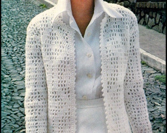 No.124 PDF 1970's Vintage Crochet Pattern - Women's Filet Crochet Cardigan Jacket - Retro Crochet Pattern - Instant Download