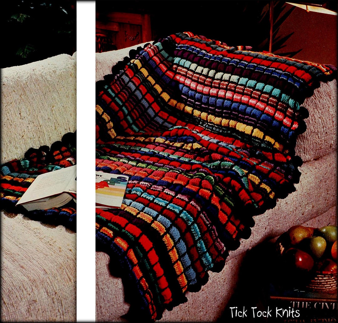 No.1039 Puff Stitch Windowpane Afghan Knitting Pattern PDF - 1970's ...