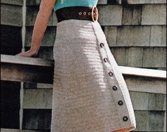 No.118 Vintage Crochet Pattern PDF Women's High Waist Skirt w/ Center Button Panel - Instant Download - Retro Crochet Pattern 1970's