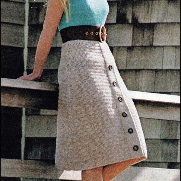 No.118 Vintage Crochet Pattern PDF Women's High Waist Skirt w/ Center Button Panel - Instant Download - Retro Crochet Pattern 1970's