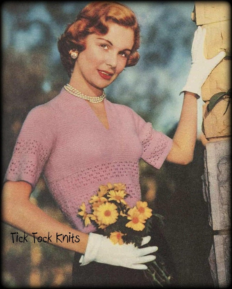 No.724 Vintage Women's Crochet Pattern PDF 1950's Lace Inset Sweater ...
