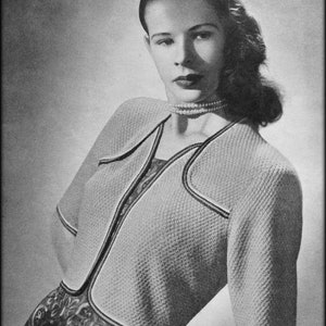 No.1103 Cropped Cardigan - 1940's Vintage Women's Knitting Pattern PDF - Moss Stitch Bolero Sweater - Antique Retro - Digital Download