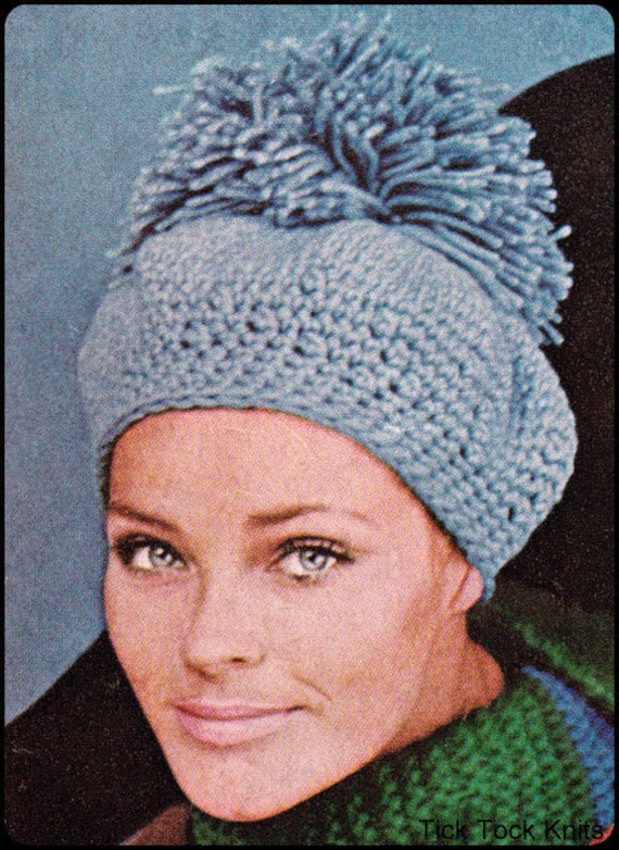 Crochet Pattern PDF Vintage Women's Giant Pom Pom Beret