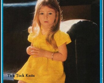 No.340 Crochet Pattern For Children PDF Vintage - Baby / Girl's Cap Sleeve Dress w/ Button-Close Shoulders - Sizes 2, 3, 4, 5, 6, 7 Years