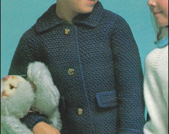 No.69 Baby Child Crochet Pattern PDF Vintage Girl's Crocheted Winter Coat & Brimmed Hat - 1, 2, 3, 4 Years - 1970's Retro Crochet Pattern