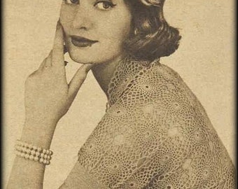 No.736 Vintage Women's Crochet Pattern PDF - 1950's Stand-Up Collar Lace Bolero - Shrug Shoulderette Cardigan Sweater - Retro