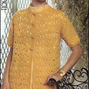 No.91 PDF Vintage Crochet Pattern Women's Short Sleeved Lacy Crocheted Coat - 1960's Retro Crochet Pattern - Sizes Small - Large