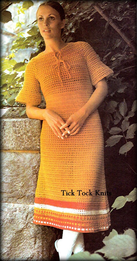 No.446 PDF Crochet Pattern Vintage 1970's - Women's Crochet Midi Dress With Bell Sleeves - Retro Crochet Pattern - Instant Download