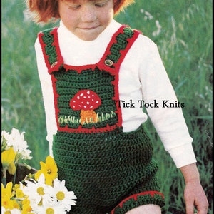 No.253 Baby Toddler Crochet Pattern PDF Vintage - Boy&#39;s or Girl&#39;s Toadstool Overall Shorts - 1970&#39;s Child&#39;s Crochet Pattern Size 2, 4 Years