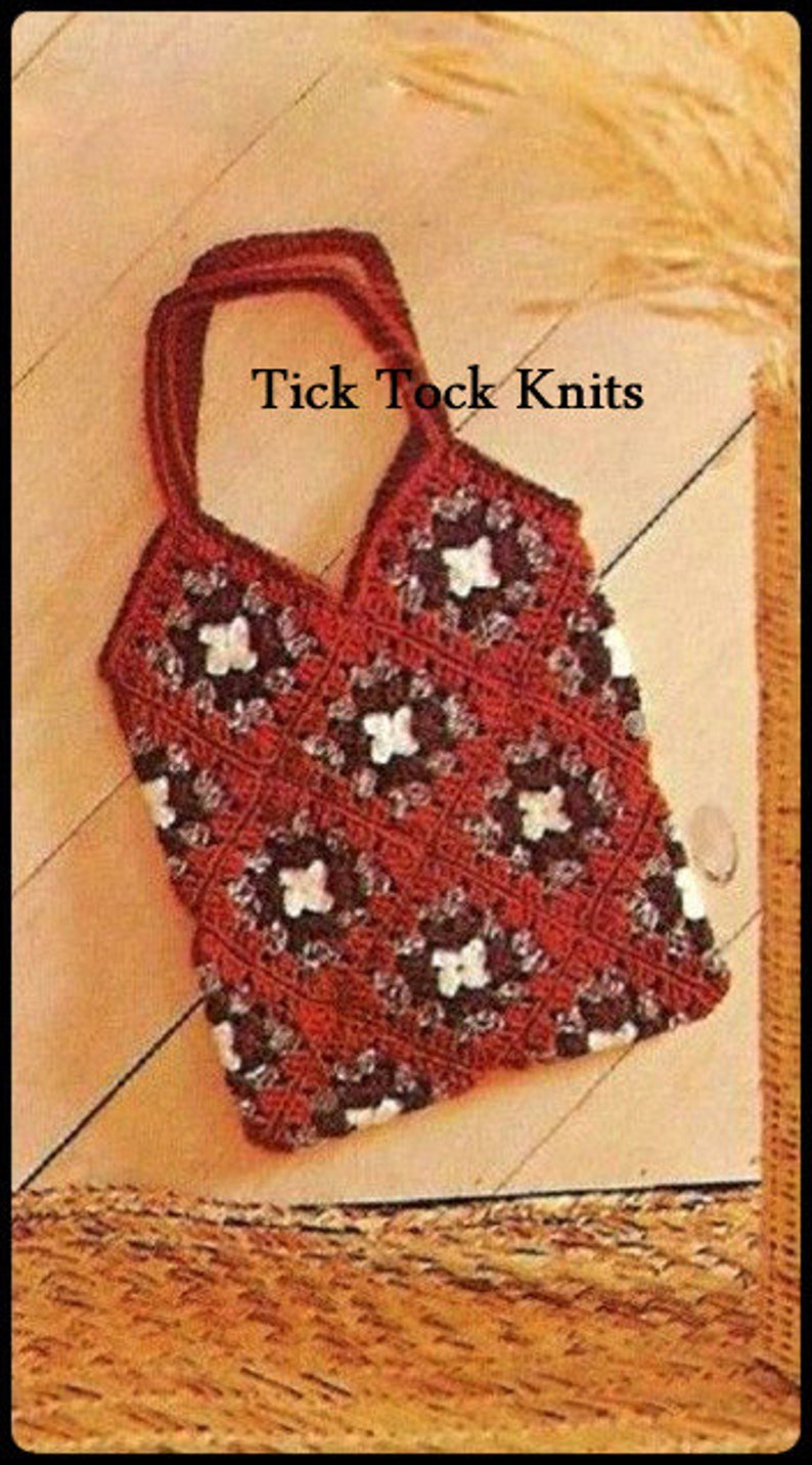 No.334 Crochet Bag Pattern Vintage PDF Granny Square Tote Bag Purse or Shopping Bag Pattern 1970's Retro Crochet Pattern image 2