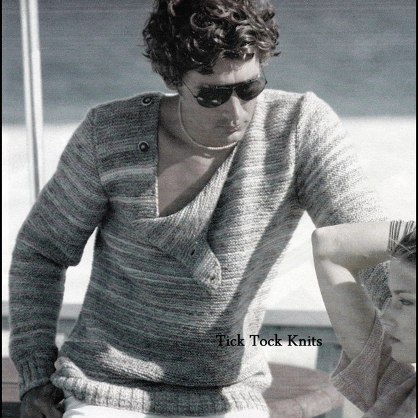 No.270 Knitting Pattern PDF Vintage - Men's Asymmetrical Button Sweater - 1970's Retro Knitting Pattern - Instant Download